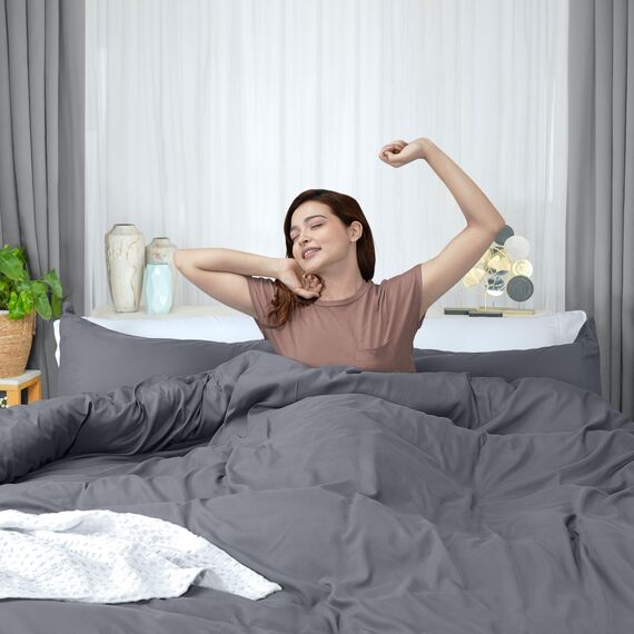Utopia Bedding Bettbezug für Doppelbett, 2-teilig mit Reißverschluss, 1 Bettdeckenbezug 172 x 228 cm und 1 Kissenbezug 50 x 66 cm (grau), Bettdecke Nicht im Lieferumfang enthalten
