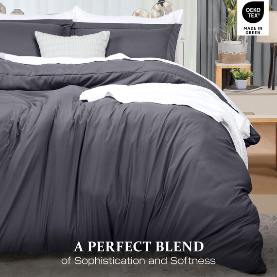 Utopia Bedding Bettbezug für Queen-Size-Bett, 3-teilig mit Reißverschluss, 1 Bettdeckenbezug 228 x 228 cm und 2 Kissenbezüge 50 x 66 cm (grau), Bettdecke Nicht im Lieferumfang enthalten