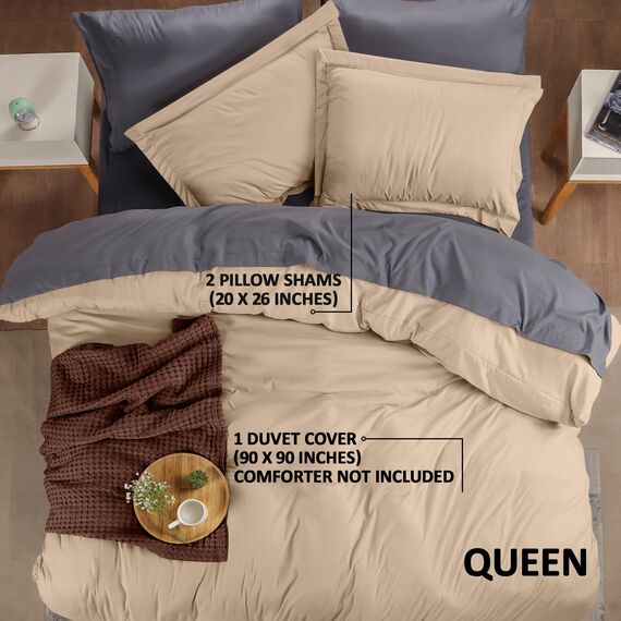 Utopia Bedding Bettbezug-Set, Queen Size, 3-teilig mit Reißverschluss, 1 Bettdeckenbezug 228,6 x 228,6 cm & 2 Kissenbezüge 50,8 x 66 cm (Beige), Bettdecke Nicht enthalten