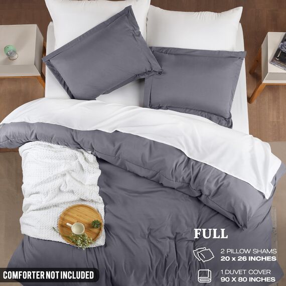 Utopia Bedding Bettbezug-Set in voller Größe – 1 Bettbezug mit 2 Kissenbezügen – 3-teiliges Bettdeckenbezug mit Reißverschluss – ultraweiche gebürstete Mikrofaser, 203 x 228 cm (voll, grau)