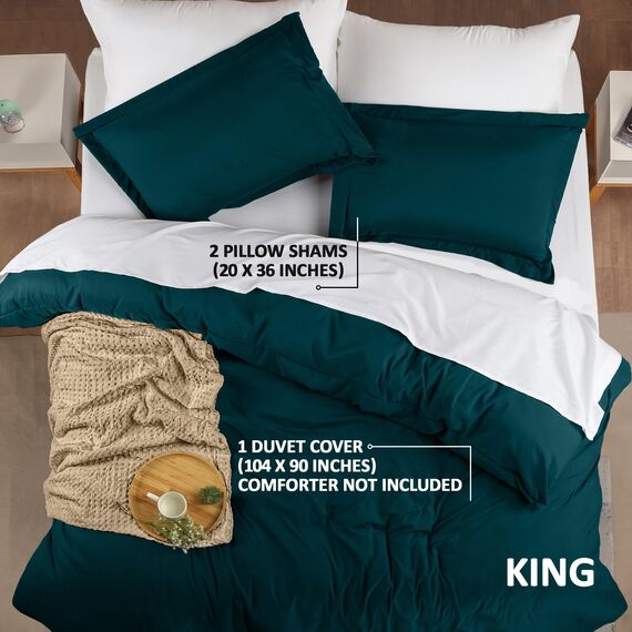 Utopia Bedding Bettbezug für King-Size-Bett: 1 Bettbezug mit 2 Kissenbezügen, 3-teiliges Bettwäsche-Set mit Reißverschluss, weich gebürstete Mikrofaser, 277 x 228 cm, Kingsize, Blaugrün