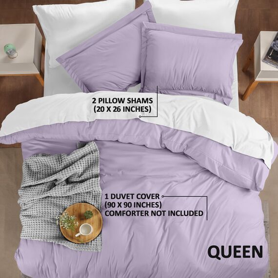 Utopia Bedding Bettbezug für Queen-Size-Bett: 1 Bettbezug mit 2 Kissenbezügen, 3-teiliges Bettwäsche-Set mit Reißverschluss, weich gebürstete Mikrofaser, 228 x 228 cm (Queensize, Lavendel)