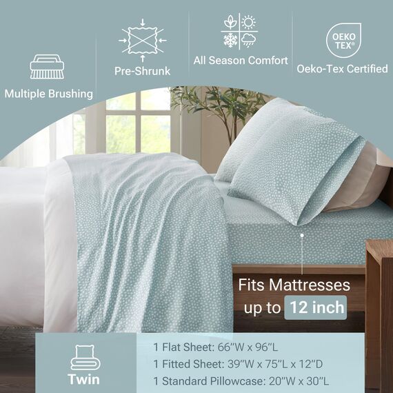 Sleep Philosophy True North by Kuscheliges Flanell-Bettwäsche-Set, 100% Baumwolle, Bedruckt, Tiere, Sterne, niedlich, ultraweich, für kaltes Wetter, Doppelbett, Aqua-Punkte, 3-teilig