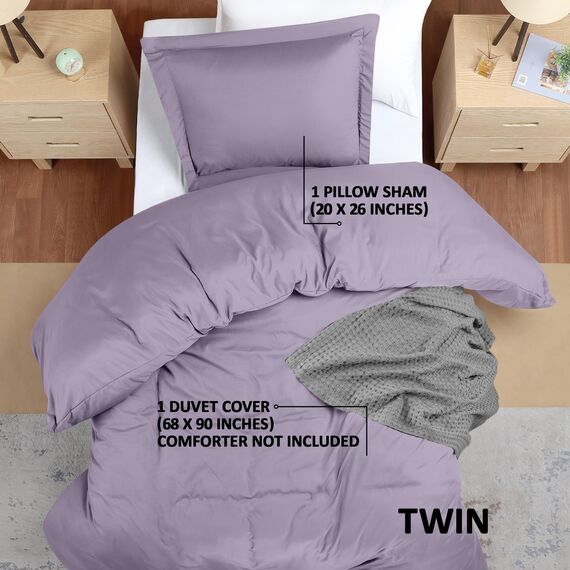 Utopia Bedding, Bettwäsche-Set für Einzelbett, 2-teilig mit Reißverschluss, 1 Bettbezug (173 x 229 cm) und 1 Kissenbezug (51 x 66 cm), helllila (Lavendel), Decke nicht enthalten