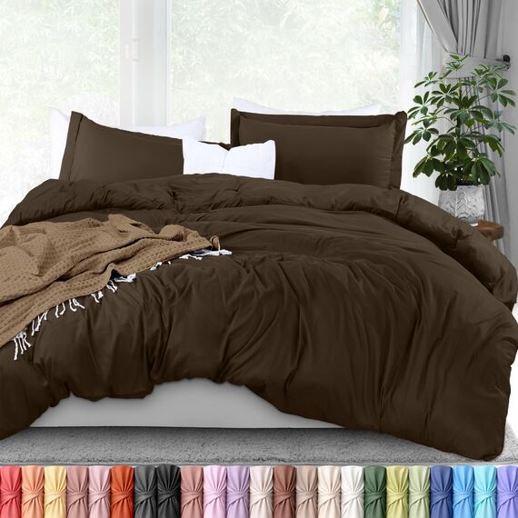 Utopia Bedding Bettbezug-Set für King-Size-Betten – 1 Bettbezug mit 2 Kissenbezügen – 3-teiliger Bettbezug mit Reißverschluss – ultraweiche gebürstete Mikrofaser, 277 x 228 cm (Kingsize, Braun)