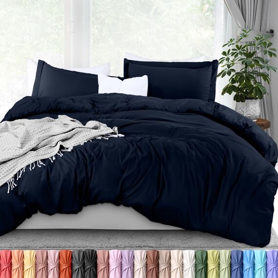 Utopia Bedding Duvet Cover Queen Size - 3 Piece with Zipper Closure - 1 Comforter Cover 90X90 Inches & 2 Pillow Shams 20X26 Inches (Navy) Comforter Not Included