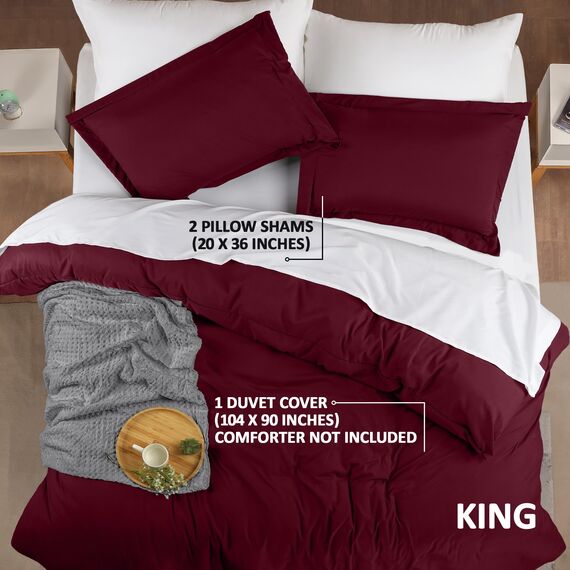 Utopia Bedding Bettbezug für King-Size-Bett: 1 Bettbezug mit 2 Kissenbezügen, 3-teiliges Bettwäsche-Set mit Reißverschluss, weich gebürstete Mikrofaser, 277 x 228 cm, Burgunderrot