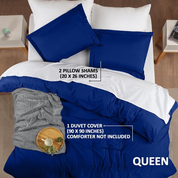 Utopia Bedding Duvet Cover Queen Size - 3 Piece with Zipper Closure - 1 Comforter Cover 90X90 Inches & 2 Pillow Shams 20X26 Inches (Royal Blue) Comforter Not Included