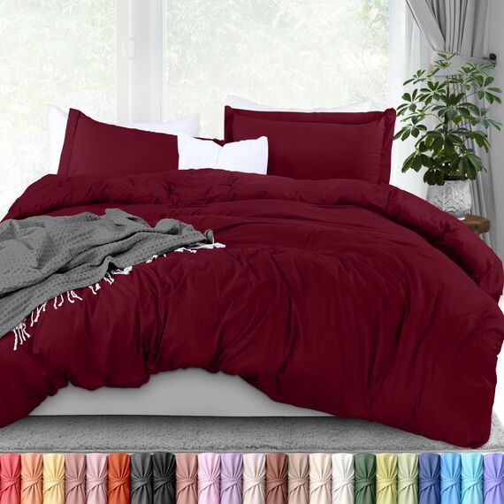 Utopia Bedding Bettbezug für King-Size-Bett: 1 Bettbezug mit 2 Kissenbezügen, 3-teiliges Bettwäsche-Set mit Reißverschluss, weich gebürstete Mikrofaser, 277 x 228 cm, Burgunderrot