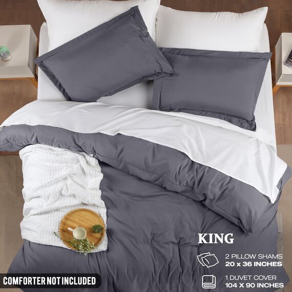 Bettwäsche-Set von Utopia, Bettbezug Plus offene Kissenbezüge, luxuriös, weich, in Hotelqualität mit Falte, verblasst Nicht und schmutzabweisend durch, Polyester-Mischgewebe, grau, King Size
