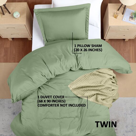 Utopia Bedding Duvet Cover Twin Size - 2 Piece with Zipper Closure - 1 Comforter Cover 68X90 Inches & 1 Pillow Sham 20X26 Inches (Sage) Comforter Not Included