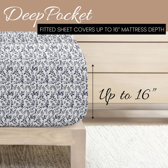 Linen Market Pflegeleichtes 4-teiliges Bettwäsche-Set, gebürstete Mikrofaser, 40,6 cm Tiefe Taschen, Marineblau