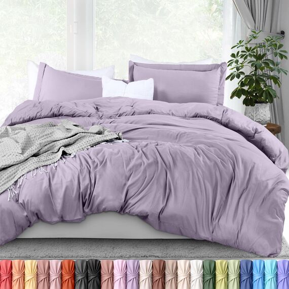 Utopia Bedding Bettbezug für Queen-Size-Bett: 1 Bettbezug mit 2 Kissenbezügen, 3-teiliges Bettwäsche-Set mit Reißverschluss, weich gebürstete Mikrofaser, 228 x 228 cm (Queensize, Lavendel)