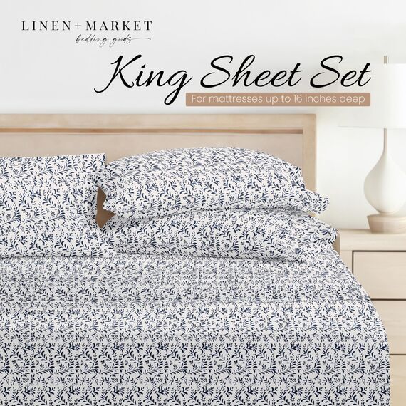 Linen Market Pflegeleichtes 4-teiliges Bettwäsche-Set, gebürstete Mikrofaser, 40,6 cm Tiefe Taschen, Marineblau