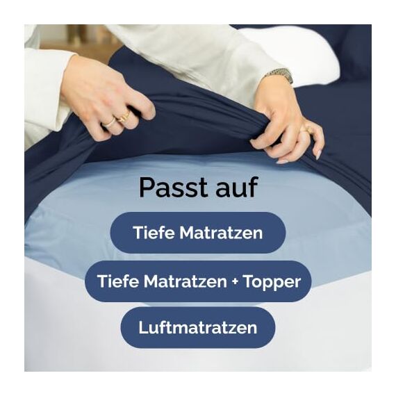 4-teiliges Bettwäscheset Marineblau - Spannbettlaken 90x190 cm, Flaches Bettlaken 170x240 cm- Weich, knitterfrei, langlebig - Für Matratzen bis 35 cm - Mikrofaser-Polyester, OEKO-TEX zertifiziert