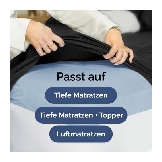 4-teiliges Bettwäscheset Schwarz - Spannbettlaken 180x200 cm, Flaches Bettlaken 270x290 cm- Weich, knitterfrei, langlebig - Für Matratzen bis 35 cm - Mikrofaser-Polyester, OEKO-TEX zertifiziert