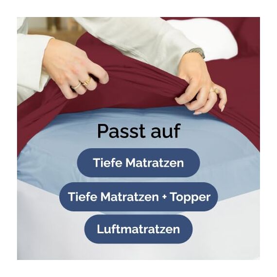 4-teiliges Bettwäscheset Weinrot - Spannbettlaken 180x200 cm, Flaches Bettlaken 270x290 cm- Weich, knitterfrei, langlebig - Für Matratzen bis 35 cm - Mikrofaser-Polyester, OEKO-TEX zertifiziert