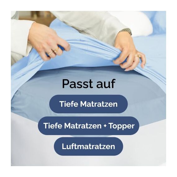 4-teiliges Bettwäscheset Himmelblau - Spannbettlaken 150x200 cm, Flaches Bettlaken 270x260 cm- Weich, knitterfrei, langlebig - Für Matratzen bis 35 cm - Mikrofaser-Polyester, OEKO-TEX zertifiziert