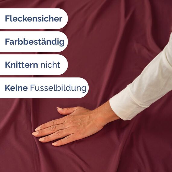 4-teiliges Bettwäscheset Weinrot - Spannbettlaken 135x190 cm, Flaches Bettlaken 225x255 cm- Weich, knitterfrei, langlebig - Für Matratzen bis 35 cm - Mikrofaser-Polyester, OEKO-TEX zertifiziert