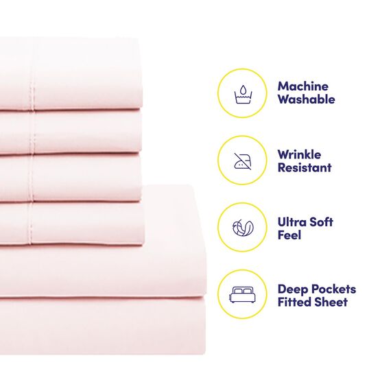 Bettdecken-Set, weich und atmungsaktiv, 7-teilig, 1 Bettdecke, 1 Spannbetttuch, 1 Bettlaken, 4 Kissenbezüge, tiefe Taschen, hochwertig, für alle Jahreszeiten, Blassrosa, California King-Size