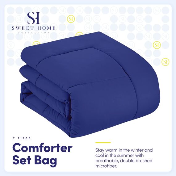 Sweet Home Collection 5 Piece Comforter Set Bag Solid Color All Season Soft Down Alternative Blanket & Luxurious Microfiber Bed Sheets, Twin, Royal Blue