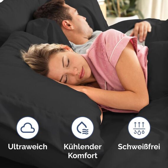 4-teiliges Bettwäscheset Schwarz - Spannbettlaken 150x200 cm, Flaches Bettlaken 270x260 cm- Weich, knitterfrei, langlebig - Für Matratzen bis 35 cm - Mikrofaser-Polyester, OEKO-TEX zertifiziert