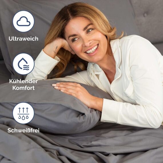4-teiliges Bettwäscheset Dunkelgrau - Spannbettlaken 150x200 cm, Flaches Bettlaken 270x260 cm- Weich, knitterfrei, langlebig - Für Matratzen bis 35 cm - Mikrofaser-Polyester, OEKO-TEX zertifiziert