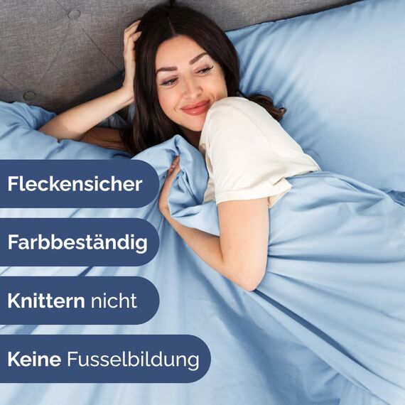 4-teiliges Bettwäscheset Himmelblau - Spannbettlaken 180x200 cm, Flaches Bettlaken 270x290 cm- Weich, knitterfrei, langlebig - Für Matratzen bis 35 cm - Mikrofaser-Polyester, OEKO-TEX zertifiziert