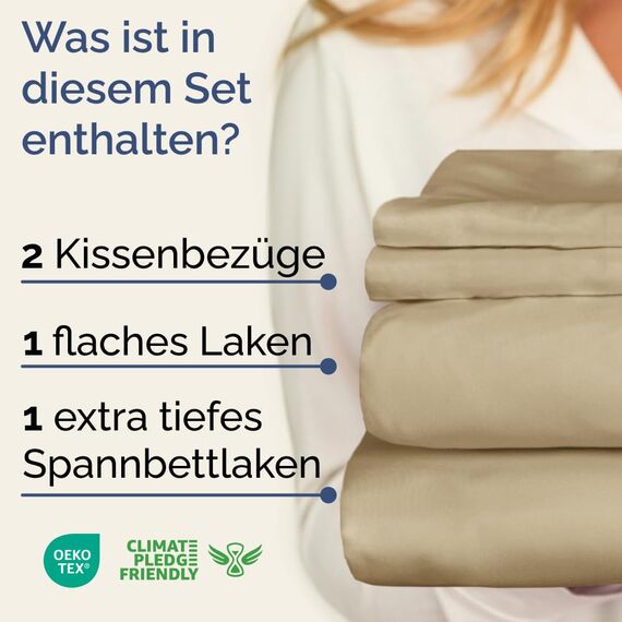 4-teiliges Bettwäscheset Beige - Spannbettlaken 90x190 cm, Flaches Bettlaken 170x240 cm- Weich, knitterfrei, langlebig - Für Matratzen bis 35 cm - Mikrofaser-Polyester, OEKO-TEX zertifiziert