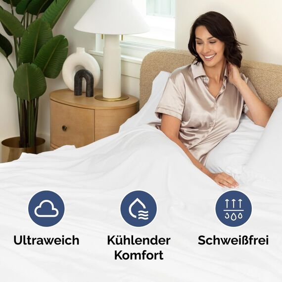 4-teiliges Bettwäscheset Weiß - Spannbettlaken 90x190 cm, Flaches Bettlaken 170x240 cm- Weich, knitterfrei, langlebig - Für Matratzen bis 35 cm - Mikrofaser- Polyester, OEKO-TEX zertifiziert