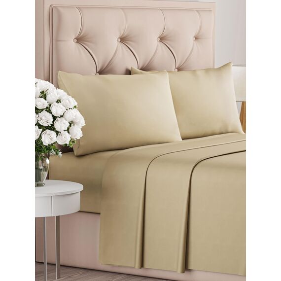 4-teiliges Bettwäscheset Beige - Spannbettlaken 90x190 cm, Flaches Bettlaken 170x240 cm- Weich, knitterfrei, langlebig - Für Matratzen bis 35 cm - Mikrofaser-Polyester, OEKO-TEX zertifiziert