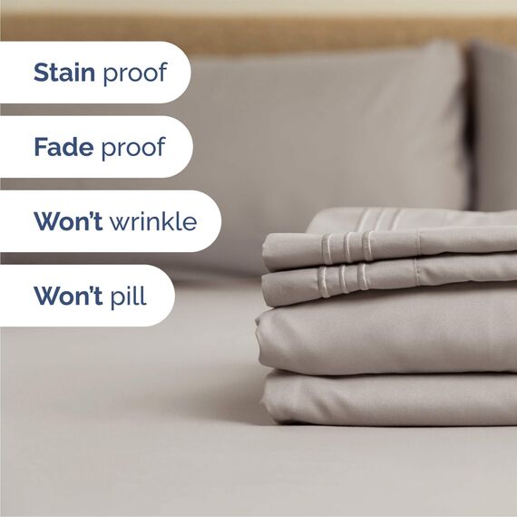 Bettwäsche-Set in voller Größe, 4-teilig, luxuriöse Hotelqualität, extra weich, tiefe Taschen, einfache Passform, atmungsaktiv und kühlend, knitterfrei, bequem, Hellgrau