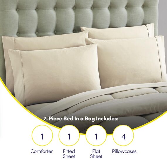 Sweet Home Collection 7-teiliges Bettdecken-Set, einfarbig, für alle Jahreszeiten, weiche Daunen-Alternative Decke und luxuriöse Mikrofaser-Bettlaken, Beige, voll