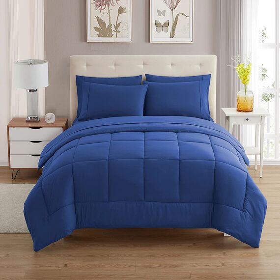 Sweet Home Collection 5 Piece Comforter Set Bag Solid Color All Season Soft Down Alternative Blanket & Luxurious Microfiber Bed Sheets, Twin, Royal Blue