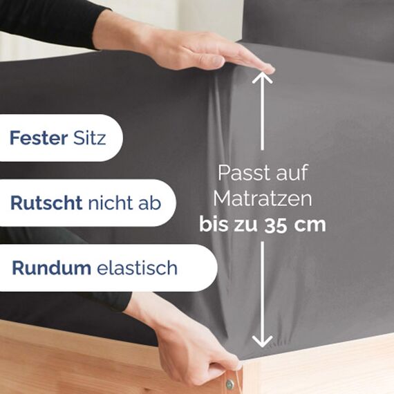 4-teiliges Bettwäscheset Dunkelgrau - Spannbettlaken 135x190 cm, Flaches Bettlaken 225x255 cm- Weich, knitterfrei, langlebig - Für Matratzen bis 35 cm - Mikrofaser-Polyester, OEKO-TEX zertifiziert