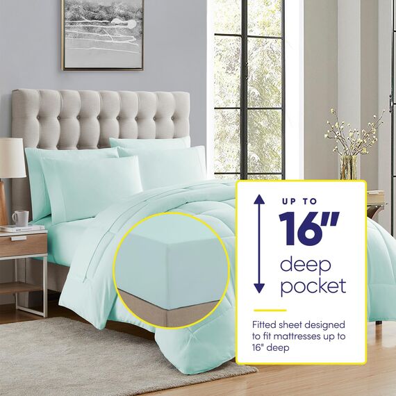 Sweet Home Collection 7-teiliges Bettdecken-Set, einfarbig, für alle Jahreszeiten, weiche Daunen-Alternative und luxuriöse Mikrofaser-Bettlaken, Aqua, Doppelbett