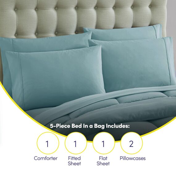 Sweet Home Collection Comforter Bed-In-A-Bag Solid Color All Season Ultraweiches Daunen-Alternativ Set und luxuriöse Bettwäsche, Polyester, Blau-Misty Blue, Twin