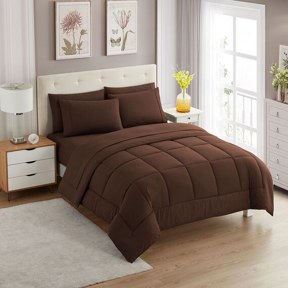 Sweet Home Collection 5-teiliges Bettwäscheset mit Tasche, einfarbig, für alle Jahreszeiten, weiche Daunen-Alternativdecke und luxuriöse Mikrofaser-Bettlaken, Braun, Twin XL