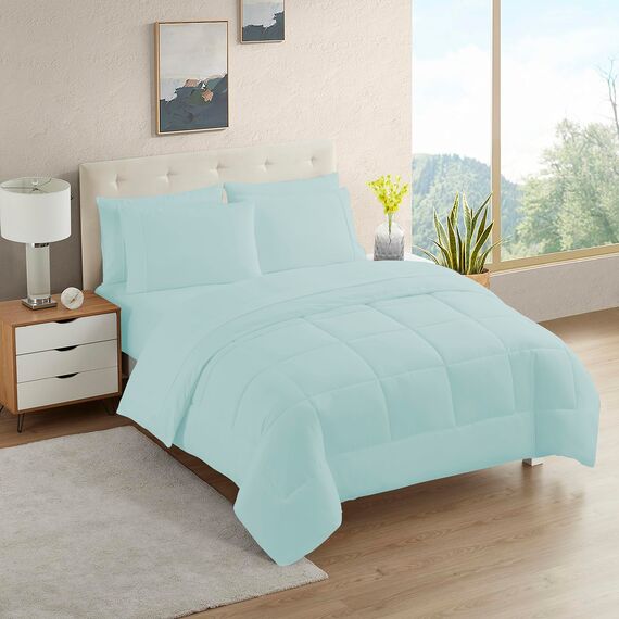 Sweet Home Collection 7-teiliges Bettdecken-Set, einfarbig, für alle Jahreszeiten, weiche Daunen-Alternative und luxuriöse Mikrofaser-Bettlaken, Aqua, Doppelbett
