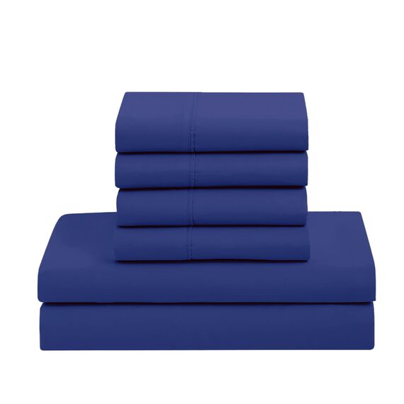 Sweet Home Collection 7-teiliges Bettwäscheset mit Tasche, einfarbig, für alle Jahreszeiten, weiche Daunen-Alternativdecke und luxuriöse Mikrofaser-Bettlaken, Königsblau, King Size