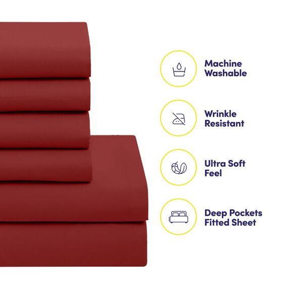 Sweet Home Collection 7 Piece Comforter Set Bag Solid Color All Season Soft Down Alternative Blanket & Luxurious Microfiber Bed Sheets, King, Red