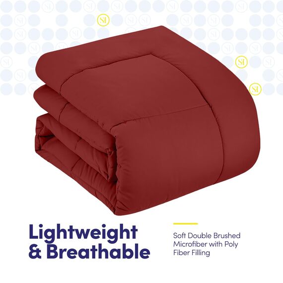 Sweet Home Collection 7 Piece Comforter Set Bag Solid Color All Season Soft Down Alternative Blanket & Luxurious Microfiber Bed Sheets, King, Red