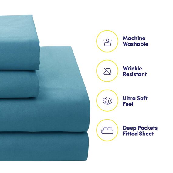 Sweet Home Collection 7-teiliges Bettwäscheset mit Tasche, einfarbig, für alle Jahreszeiten, weiche Daunen-Alternativdecke und luxuriöse Mikrofaser-Bettlaken, Marino, Queen-Size-Bett