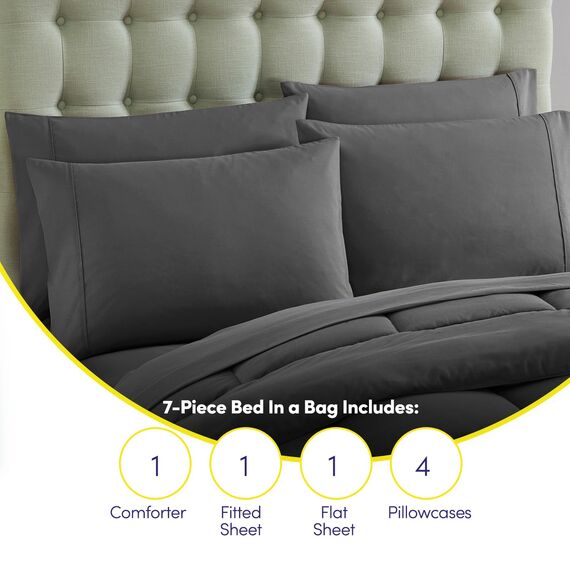 Bettwäsche-Set für King-Size-Betten – 7-teilige Bettwäsche-Kollektion – 1 Steppdecke, 1 Spannbetttuch, 1 flach, 4 Kissenbezüge – Tiefe Tasche – weich und atmungsaktiv – ideal für alle Jahreszeiten,