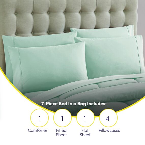 Sweet Home Collection 7-teiliges Bettdecken-Set, einfarbig, für alle Jahreszeiten, weiche Daunen-Alternative Decke und luxuriöse Mikrofaser-Bettlaken, Mint, Queensize-Bett