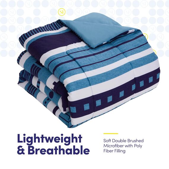 Sweet Home Collection 7-teiliges Bettwäscheset mit Tasche, einfarbig, für alle Jahreszeiten, weiche Daunen-Alternativdecke und luxuriöse Mikrofaser-Bettlaken, Marino, Queen-Size-Bett