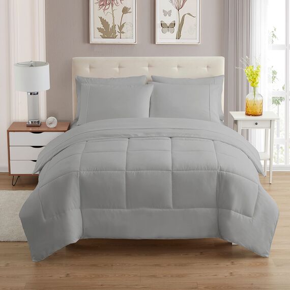 Bettwäsche-Set für King-Size-Betten – 7-teilige Bettwäsche-Kollektion – 1 Steppdecke, 1 Spannbetttuch, 1 flach, 4 Kissenbezüge – Tiefe Tasche – weich und atmungsaktiv – Premium-Qualität – ideal für