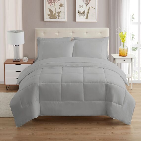 Sweet Home Collection 5-teiliges Bettdecken-Set, einfarbig, für alle Jahreszeiten, weiche Daunen-Alternative Decke und luxuriöse Mikrofaser-Bettlaken, Silber, Doppelbett