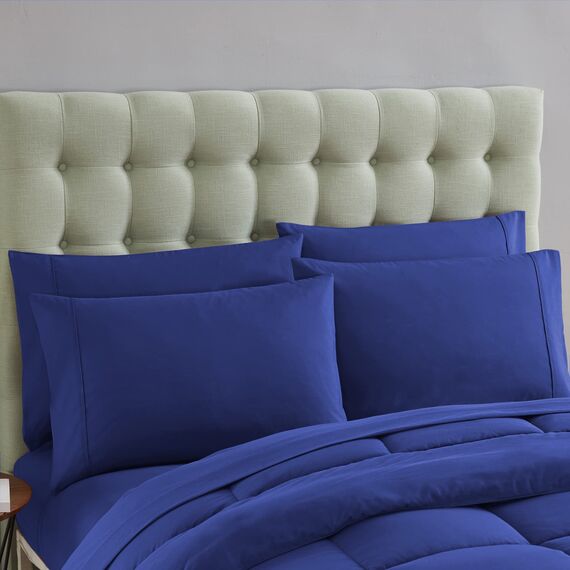 Sweet Home Collection 7-teiliges Bettdecken-Set, einfarbig, für alle Jahreszeiten, weiche Daunen-Alternative Decke und luxuriöse Mikrofaser-Bettlaken, Königsblau, Queensize-Bett