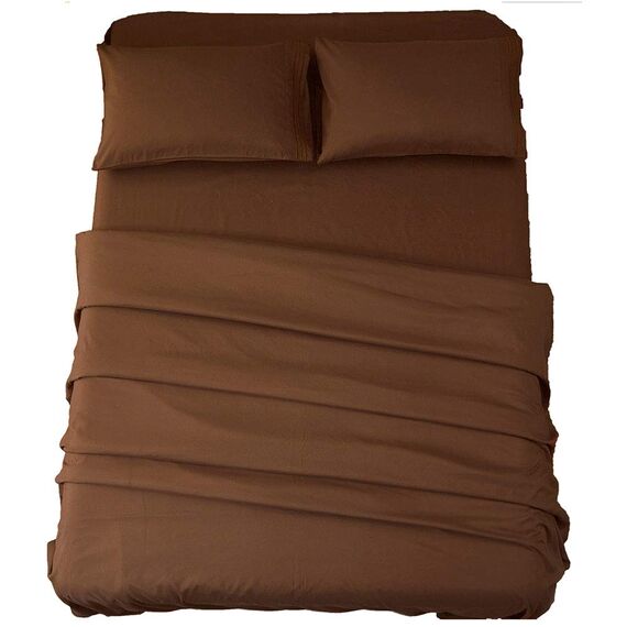 SONORO Kate Bettlaken, superweiche Mikrofaser, Fadenzahl 1800, 40,6 cm, Tiefe Tasche, 4 Stück, Queensize-Braun